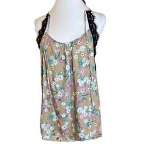 NWT Entro Sleeveless top blouse Tan floral Sz L